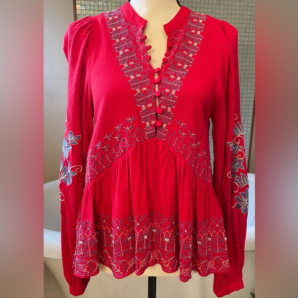 Hale Bob Donatella top in red  with embroidery Medium - Picture 2 of 8